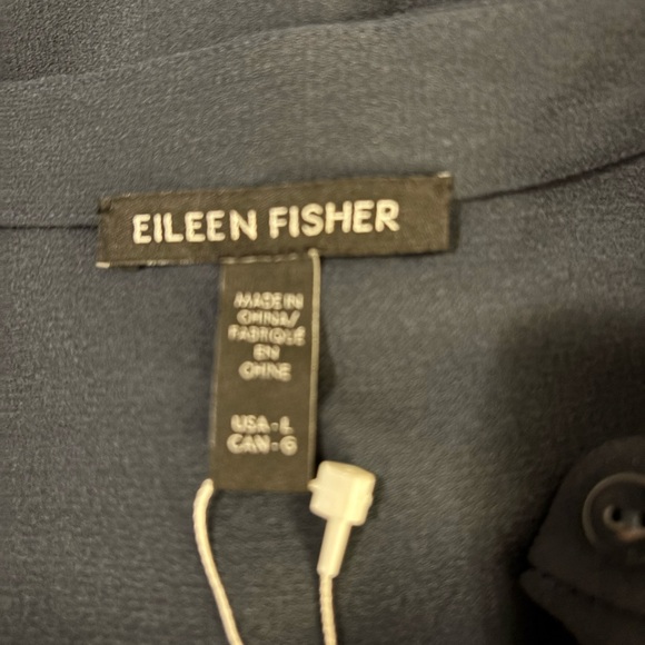 Eileen Fisher Mandarin Collar Silk Shirt in Dark Navy Size L. NWT - Picture 8 of 12